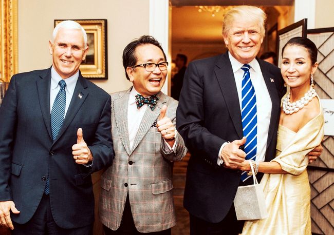 Trump joined Choi, his longtime Korean-American friend, for his birthday party on Nov. 19. From the left, Vice President-elect Mike Pence, Min-ki Choi, President-elect Trump and Hye-kyoung Won. [Photo provided by Choi] 